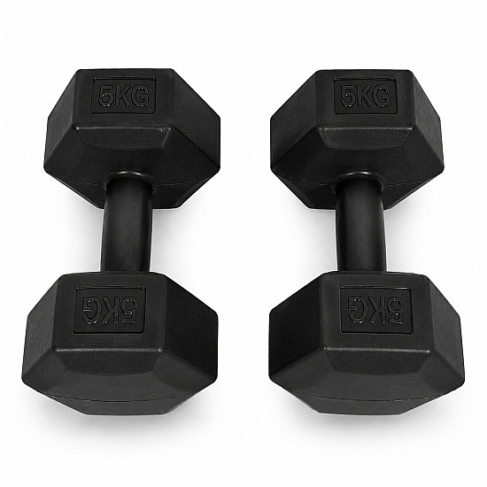 Sešstūraļu melno hantļu komplekts 2x5 kg MOVEPRO