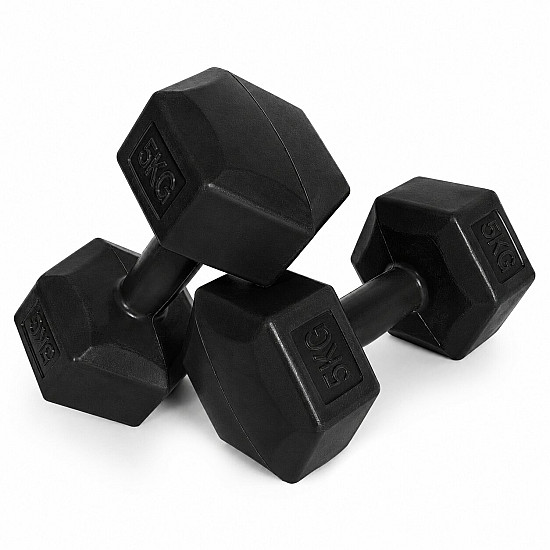 Sešstūraļu melno hantļu komplekts 2x5 kg MOVEPRO