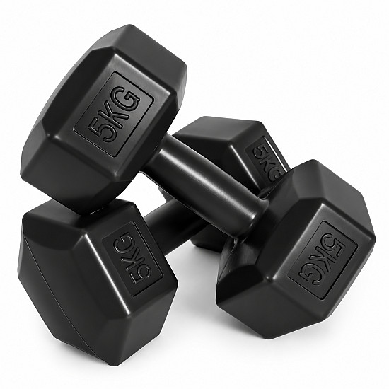 Sešstūraļu melno hantļu komplekts 2x5 kg MOVEPRO