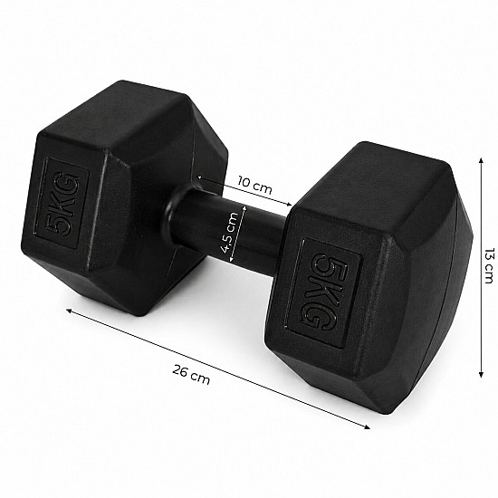 Sešstūraļu melno hantļu komplekts 2x5 kg MOVEPRO