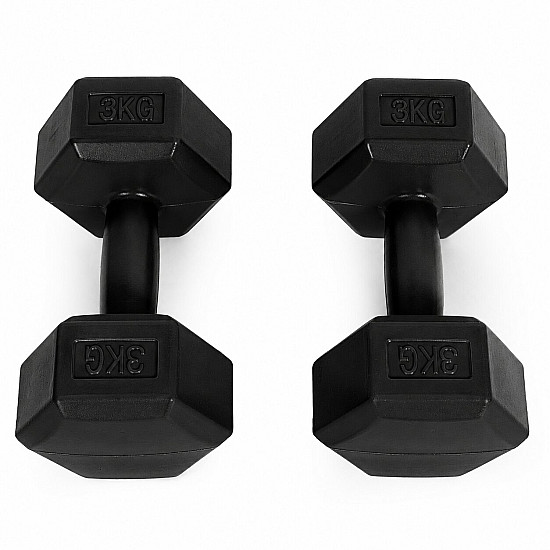 Sešstūrveida melno hantļu komplekts 2x3 kg MOVEPRO