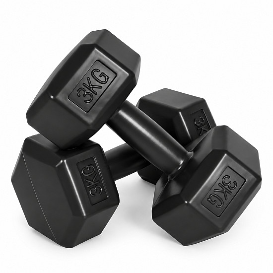 Sešstūrveida melno hantļu komplekts 2x3 kg MOVEPRO