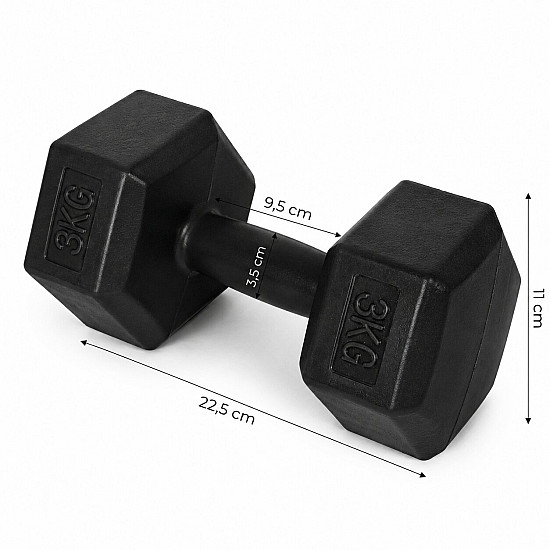 Sešstūrveida melno hantļu komplekts 2x3 kg MOVEPRO