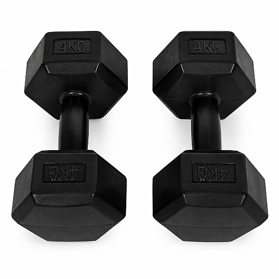 Sešstūraļu melno hantļu komplekts 2x4 kg MOVEPRO