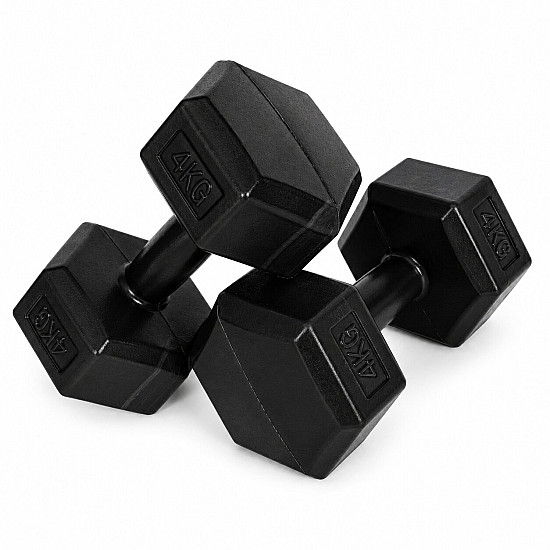 Sešstūraļu melno hantļu komplekts 2x4 kg MOVEPRO