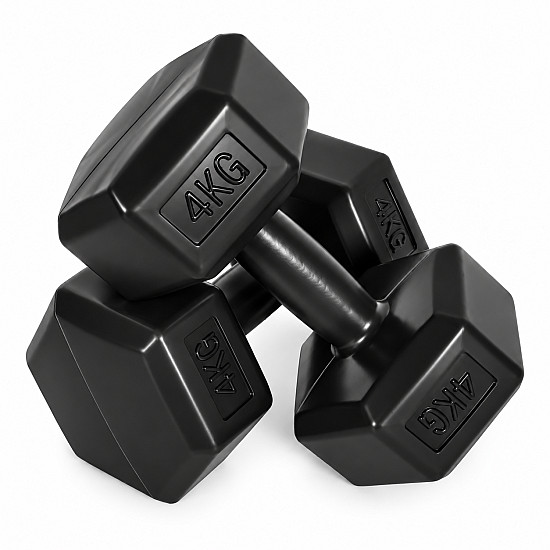 Sešstūraļu melno hantļu komplekts 2x4 kg MOVEPRO