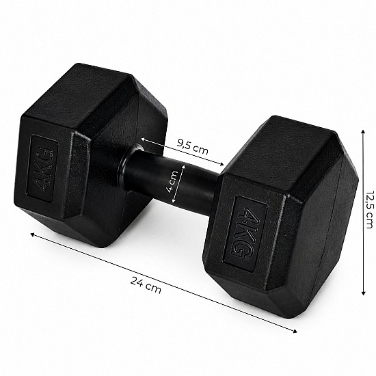 Sešstūraļu melno hantļu komplekts 2x4 kg MOVEPRO