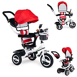 Three-wheeled vehicle with a rotating roof, sturdy rubber wheels, red