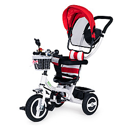 Three-wheeled vehicle with a rotating roof, sturdy rubber wheels, red