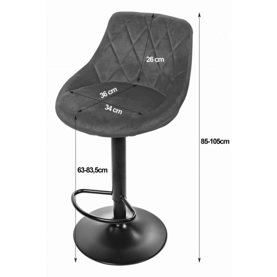Samta pelēka bāra krēsls ar regulējamo augstumu Krēsli un krēsli LEOBERT