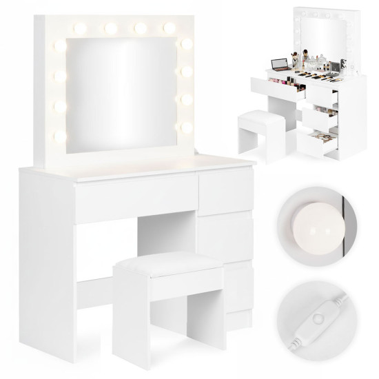 Tualetes galdiņš ar spoguli un LED apgaismojumu + taburete ModernHome