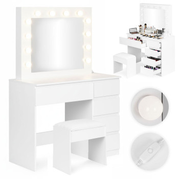 Tualetes galdiņš ar spoguli un LED apgaismojumu + taburete ModernHome