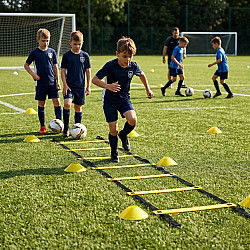 Koordinācijas vingrinājumu kāpņu sistēma, 6 m futbola treniņu komplekts ar konusiņiem un maisiņu, MOVEPRO