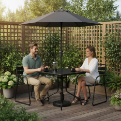 Kvadrātveida melns dārza galds 80 cm ar atvērumu lietussargam MultiGarden