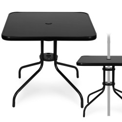 Kvadrātveida melns dārza galds 80 cm ar atvērumu lietussargam MultiGarden
