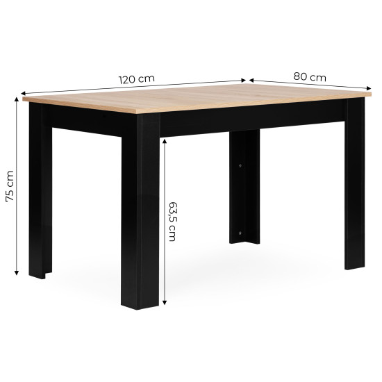 Taisnstūra galds 4 personām 120x80 cm ozols