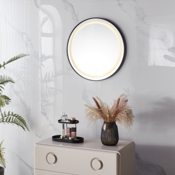 60 cm apaļš melns LED vannas istabas spogulis ar 3 gaismas krāsām ModernHome