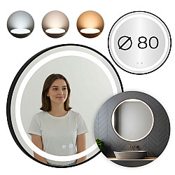 Apaļš melns LED vannas istabas spogulis 80 cm ar 3 gaismas krāsām ModernHome