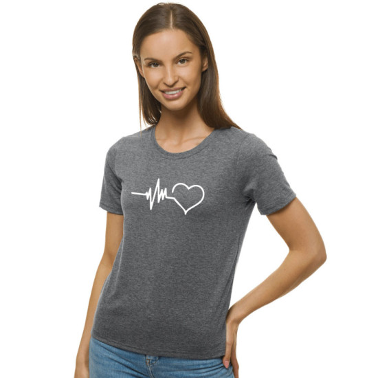 Sieviešu tumši pelēks T-krekls Heartbeat JS/SD211 - T-krekls Sieviešu tumši pelēks T-krekls Heartbeat JS/SD211
