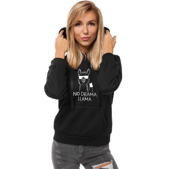 Melns sieviešu džemperis ar kapuci No drama Llama JS/W02 - Džemperi Melns sieviešu džemperis ar kapuci No drama Llama JS/W02 Premium