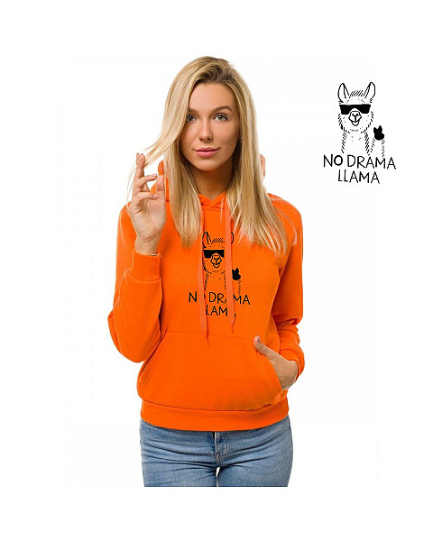 Oranžs sieviešu džemperis ar kapuci No drama Llama
