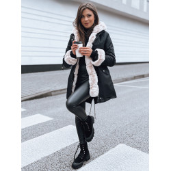 Melna sieviešu jaka ar gaišu arktisko kažokādu Melna sieviešu jaka ar gaišu arktisko kažokādu