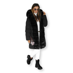 Sieviešu melna ziemas jaka ar kažokādu Daisy