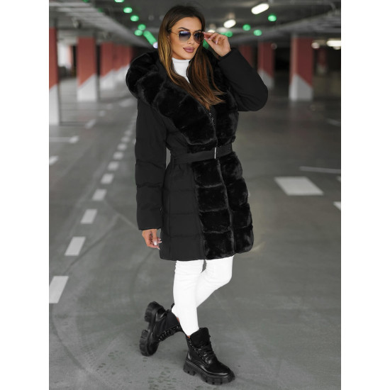 Sieviešu melna ziemas jaka ar kažokādu Daisy JS/5M3158/392Z - Sievietēm Sieviešu melna ziemas jaka ar kažokādu Daisy JS/5M3158/392Z