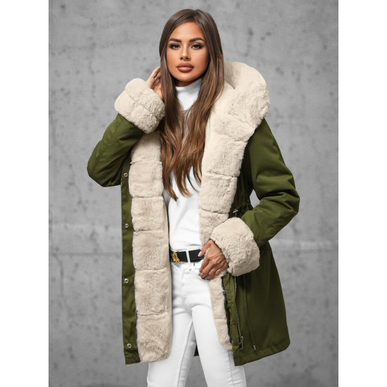 Zaļa ziemas jaka ar kažokādu Sater JS/5M3187/136 - Sievietēm Zaļa ziemas jaka ar kažokādu Sater JS/5M3187/136