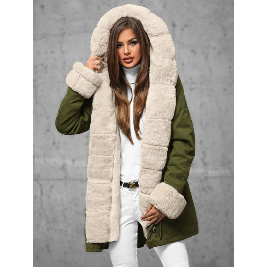 Zaļa ziemas jaka ar kažokādu Sater JS/5M3187/136 - Sievietēm Zaļa ziemas jaka ar kažokādu Sater JS/5M3187/136