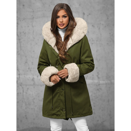Zaļa ziemas jaka ar kažokādu Sater JS/5M3187/136 - Sievietēm Zaļa ziemas jaka ar kažokādu Sater JS/5M3187/136