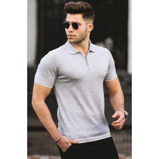 Vīriešu gaiši pelēkas krāsas T-krekls Polo PK5090 - T-krekls Vīriešu gaiši pelēkas krāsas T-krekls Polo PK5090 Premium