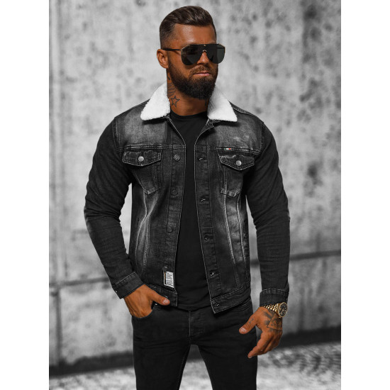 Džinsa jaka melna Gober NB/MJ516NZ - Vīriešu jakas un mēteļi Džinsa jaka melna Gober NB/MJ516NZ