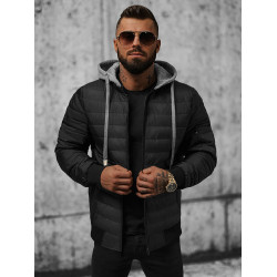 Melna vīriešu jaka ar kapuci Kidol Melna vīriešu jaka ar kapuci Kidol