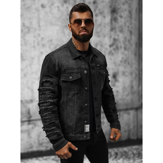 Melna džinsa jaka Roter NB/MJ523N - Vīriešu jakas un mēteļi Melna džinsa jaka Roter NB/MJ523N