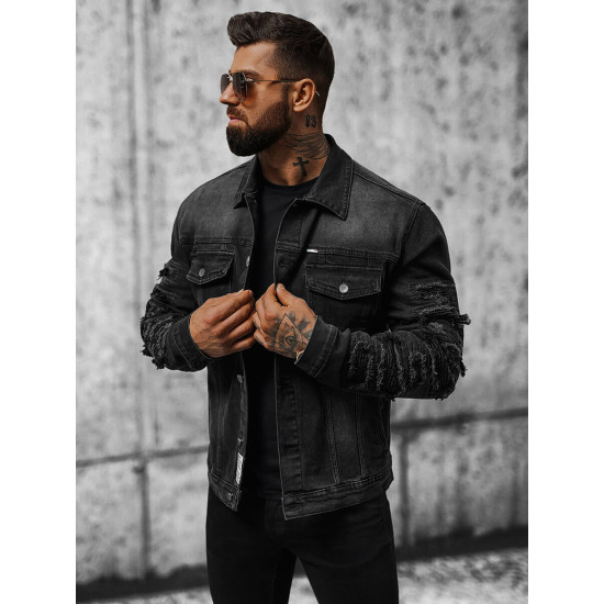 Melna džinsa jaka Roter NB/MJ523N - Vīriešu jakas un mēteļi Melna džinsa jaka Roter NB/MJ523N
