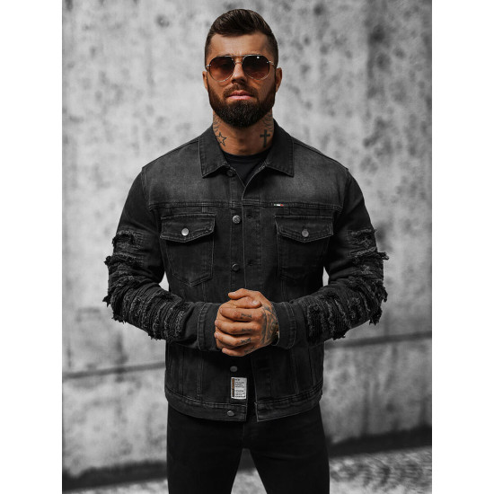 Melna džinsa jaka Roter NB/MJ523N - Vīriešu jakas un mēteļi Melna džinsa jaka Roter NB/MJ523N