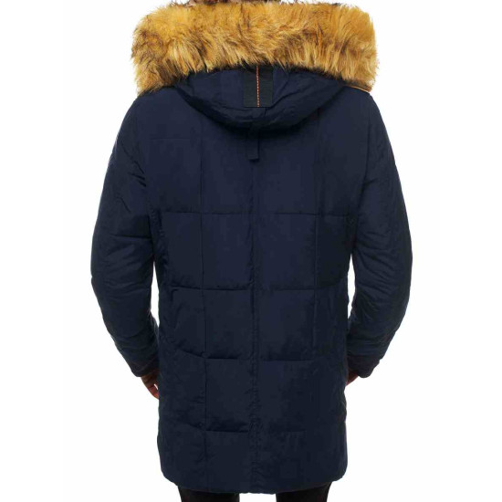Vīriešu tumši zila ziemas jaka ar kažokādas kapuci Remal JB/JP1096 - Vīriešiem Vīriešu tumši zila ziemas jaka ar kažokādas kapuci Remal JB/JP1096