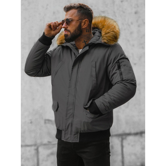 Bomber stila tumši pelēka vīriešu jaka Lemor JS/201901 - Vīriešu jakas un mēteļi Bomber stila tumši pelēka vīriešu jaka Lemor JS/201901