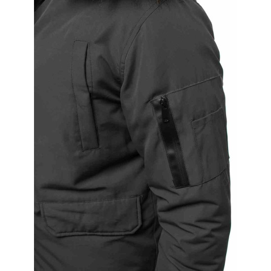 Bomber stila tumši pelēka vīriešu jaka Lemor JS/201901 - Vīriešu jakas un mēteļi Bomber stila tumši pelēka vīriešu jaka Lemor JS/201901