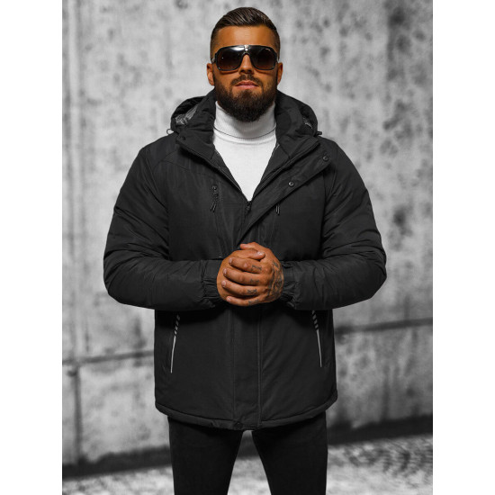 Melna ziemas jaka Korol JS/22M321/392 - Vīriešu jakas un mēteļi Melna ziemas jaka Korol JS/22M321/392