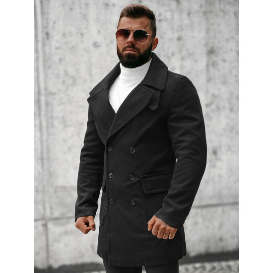 Stilingas juodas rudeninis vyriškas paltas Nova JB/1048Z - Vyriškos Striukės ir Paltai Stilingas juodas rudeninis vyriškas paltas Nova JB/1048Z