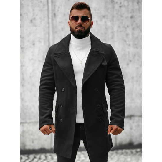 Stilingas juodas rudeninis vyriškas paltas Nova JB/1048Z - Vyriškos Striukės ir Paltai Stilingas juodas rudeninis vyriškas paltas Nova JB/1048Z