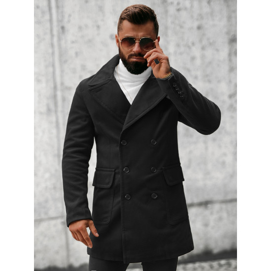 Stilingas juodas rudeninis vyriškas paltas Nova JB/1048Z - Vyriškos Striukės ir Paltai Stilingas juodas rudeninis vyriškas paltas Nova JB/1048Z