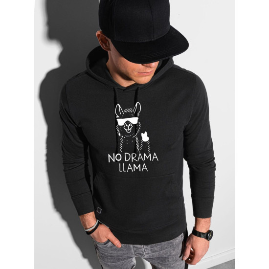 Melns vīriešu džemperis ar kapuci No drama Llama Melns vīriešu džemperis ar kapuci No drama Llama