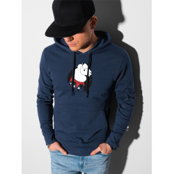 Tumši zils vīriešu džemperis ar kapuci Lama Tumši zils vīriešu džemperis ar kapuci Lama