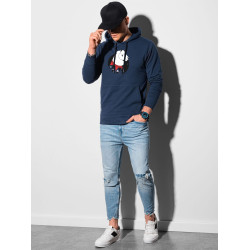 Tumši zils vīriešu džemperis ar kapuci Lama Tumši zils vīriešu džemperis ar kapuci Lama