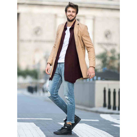 Elegants brūns vīriešu mētelis Sugal JB/1047Z - Rīcība Elegants brūns vīriešu mētelis Sugal JB/1047Z