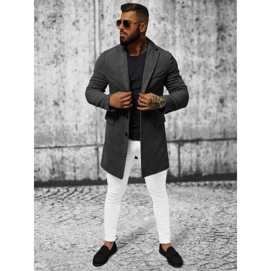 Elegants tumši pelēks vīriešu mētelis Sugal JB/1047Z - Rīcība Elegants tumši pelēks vīriešu mētelis Sugal JB/1047Z