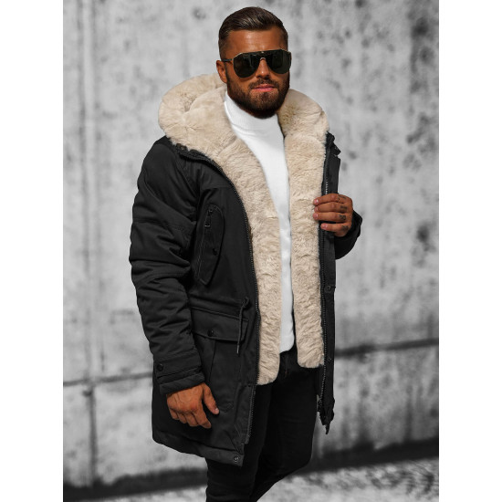 Men's black jacket with fur Premium JS/22M317/392 - Men's Jackets and Coats Men's black jacket with fur Premium JS/22M317/392 Premium